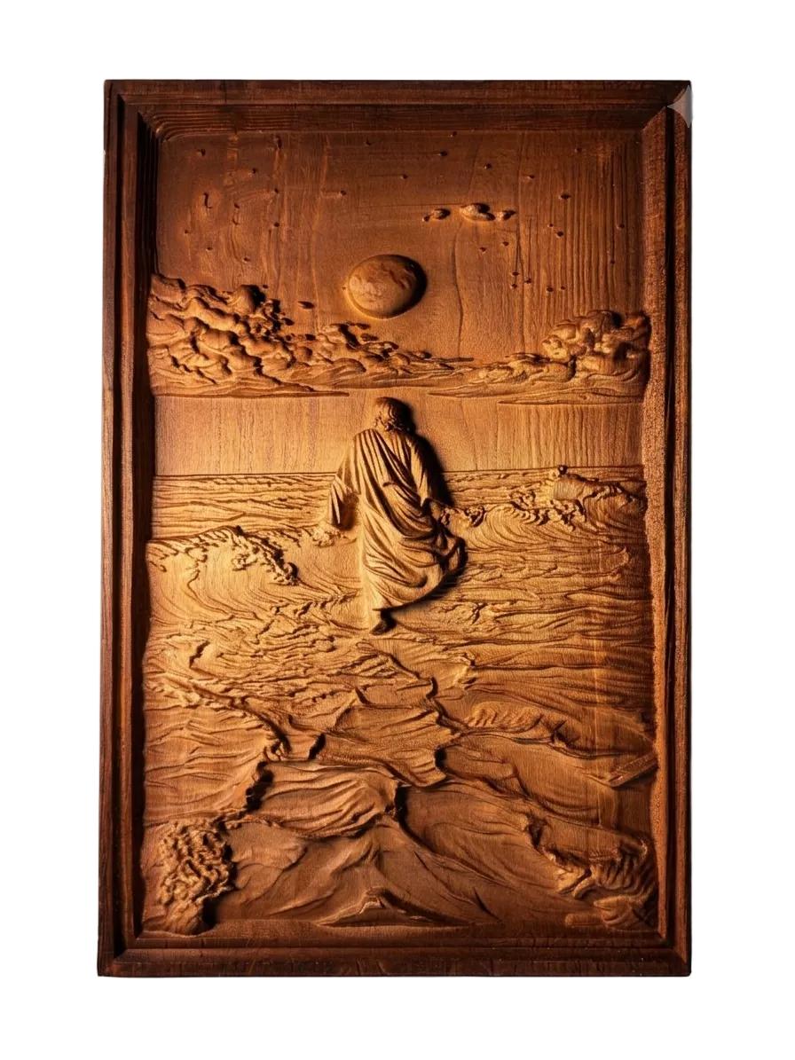 "Walking on Water" – Handcrafted Wood Carving